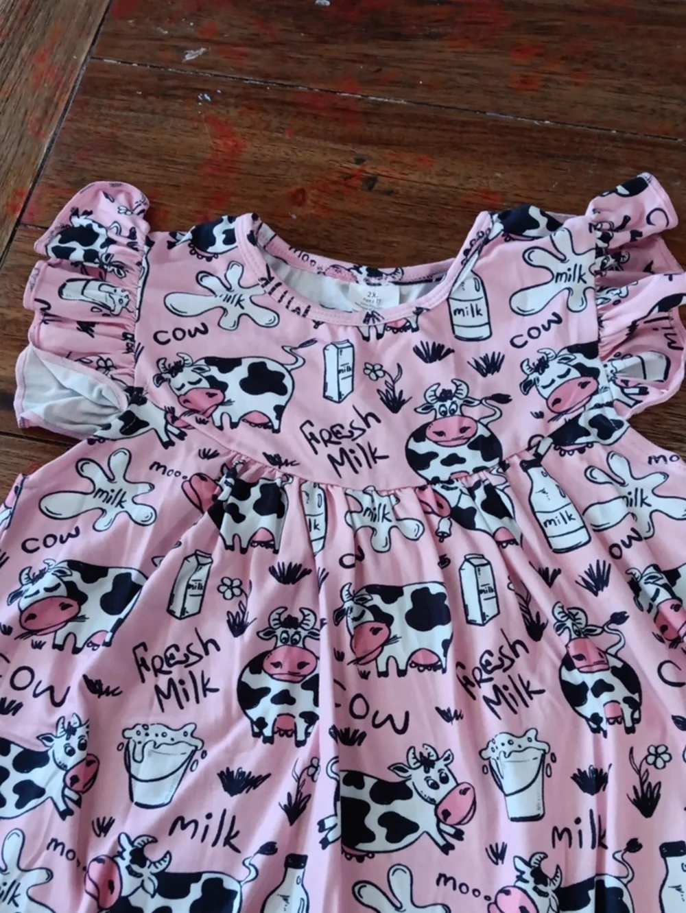 Kids Pink Cow Print Dress - Fresh Milk Pattern
